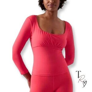 Athleta NWT Shanti Scoop 3/4 Sleeve Casual Top in Coral Size Small
